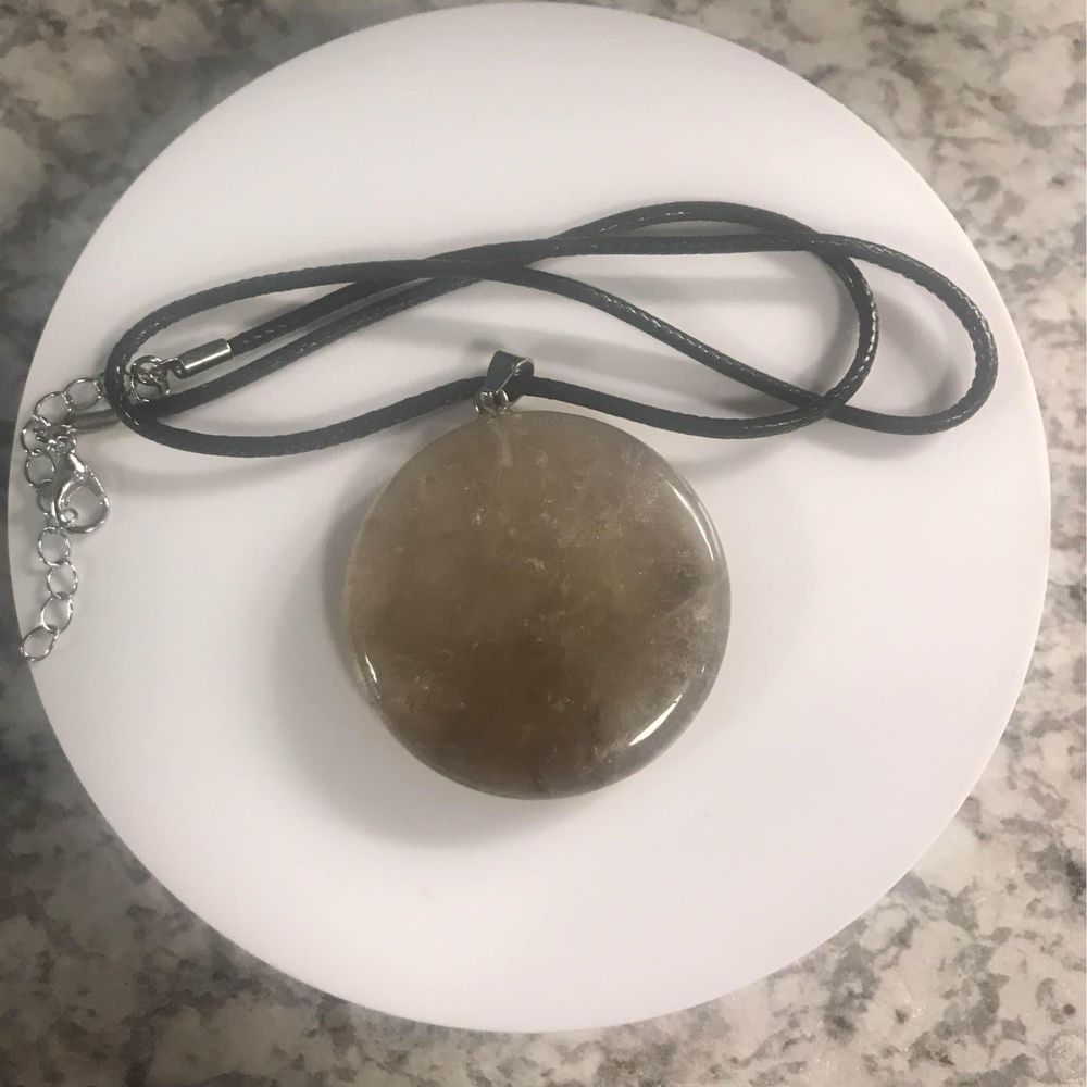 Large pendant crystal stone on black cord chain necklace